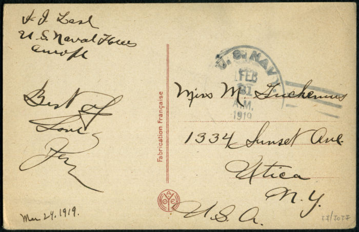 Lot 1613 - usa usa naval forces in greece - postal history (ww1) -  Collectio (Alexandre Galinos) Auction #74