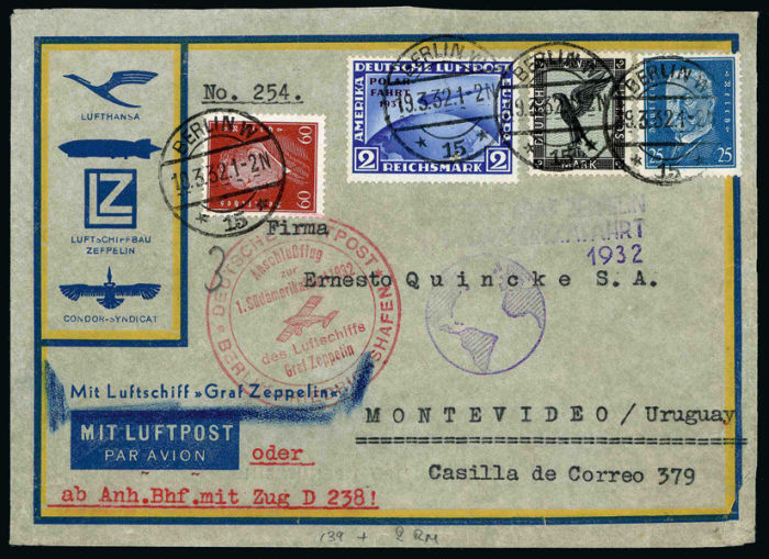 Lot 99 - miscellaneous and mixed lots postal history and covers: zeppelin mail -  Grosvenor Auctions Auction of British Empire and Foreign Countries Postage Stamps and Postal History